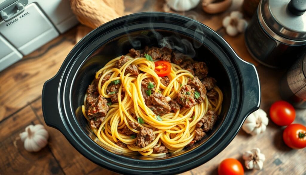 crockpot beef pasta