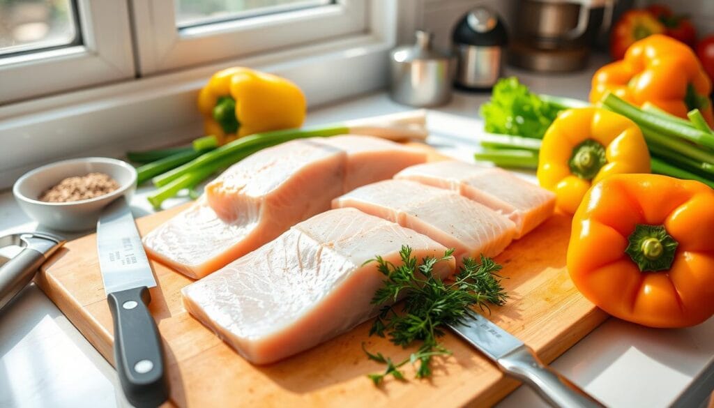 Preparing salmon bites