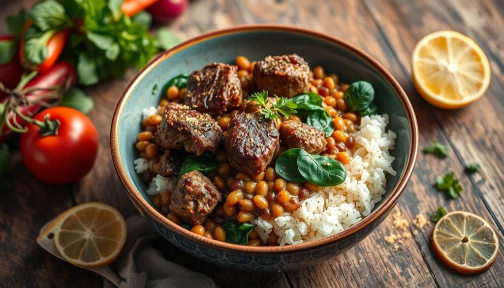 lamb lentils rice spinach recipe