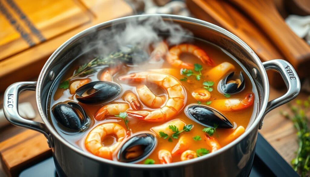 simmering seafood stock